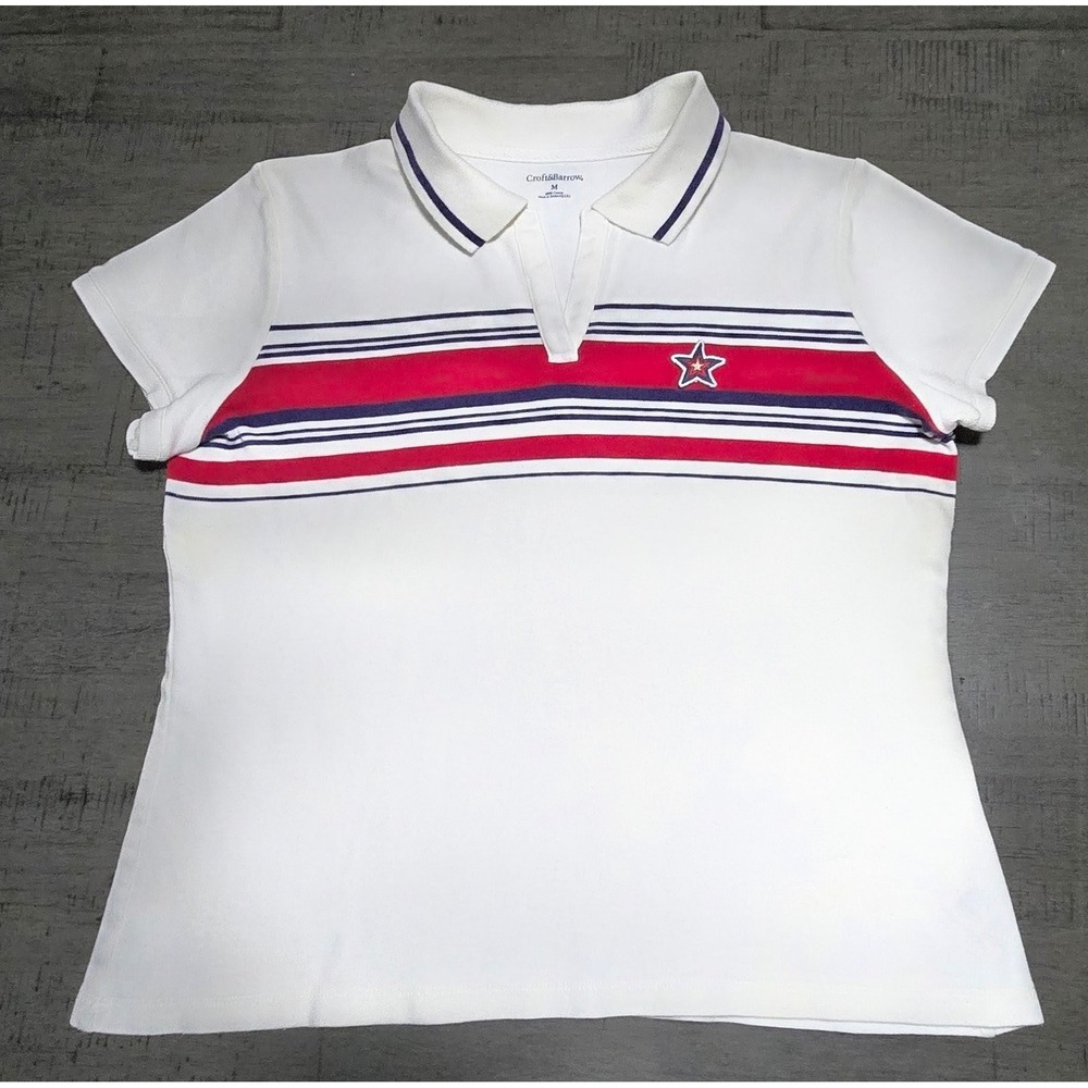 Croft & Barrow Women Size M Golf Polo Red White Blue Star Patch Americana